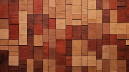 Wall Mural - A minimalist design featuring an abstract pattern of overlapping squares in shades of brown and red, resembling a wood grain texture.