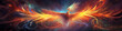 Adorable phoenix bird with majestic wings spread graces fantastical cosmic landscape, Concept of awakening spirituality. Magical fantasy epic wallpaper