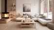 Scandinavian style home with light woods simplistic design and cozy textiles.