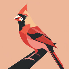 Wall Mural - Cardinal: A Pastel Minimalist Vector Art