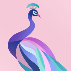 Wall Mural - Peacock in Pastel: Flat Vector Illustration