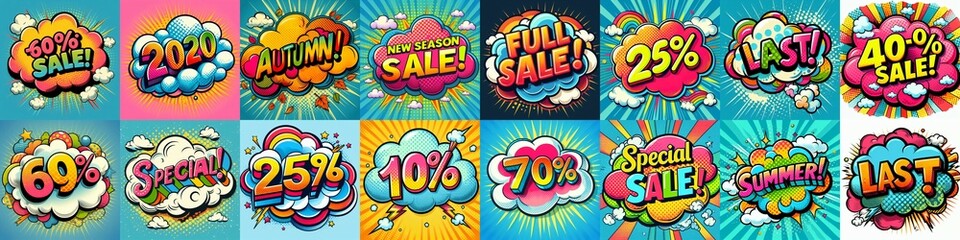 Sale stickers pop art style. AI generated illustration