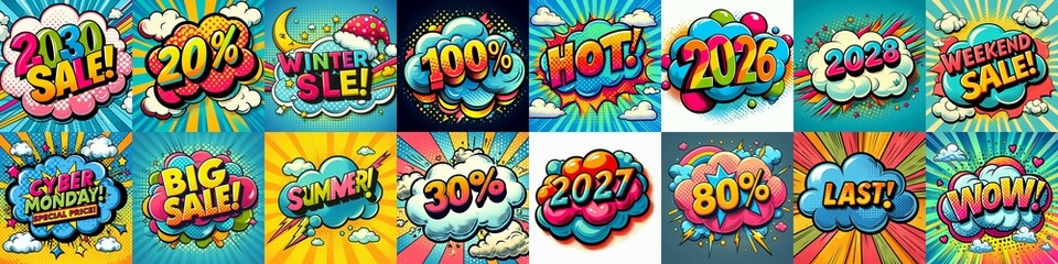 Sale stickers pop art style. AI generated illustration