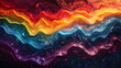 Pixels waves in rainbow style, in the style of whiplash line, close-up