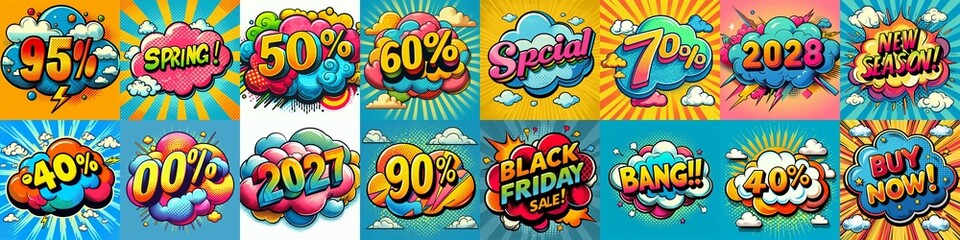 Sale stickers pop art style. AI generated illustration