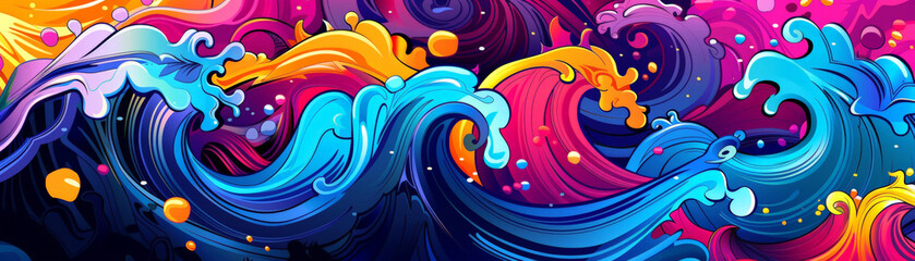 Aufkleber - Abstract colorful background with waves and bubbles, cartoon, graffiti illustration