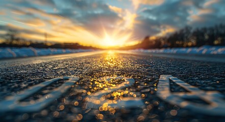 Wall Mural - 2024 written on the asphalt road with a blurred background of sunset