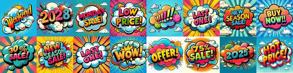 Wall Mural - Sale stickers pop art style. AI generated illustration