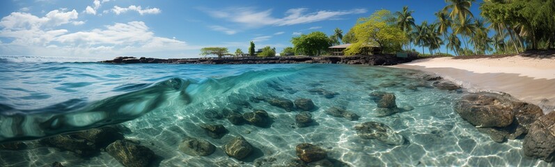 Poster - Exotic beach with palm trees in Caribbean