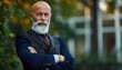 © Minerva Studio - Elegant elderly businessman with a beard posing with crossed arms in a natural setting