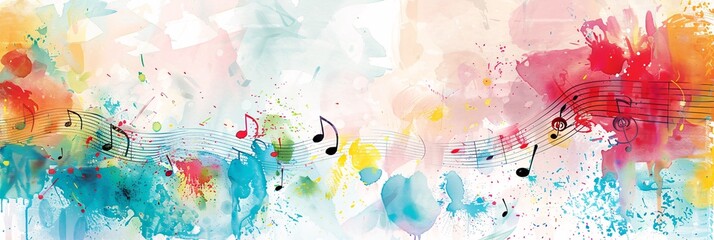 Wall Mural - a music-themed background with musical notes and watercolor splashes