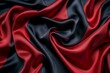 Red and Black Silky Satin Fabric on Black Background. Generative AI