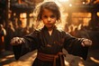 8 -year -old child practicing Kung Fu in local dojo., generative IA