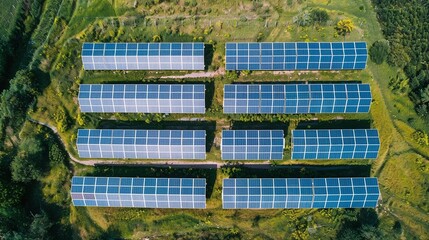 Wall Mural - solar panels covered in solar field with green renewable energy installation and photovoltaic technology in eco landscape