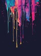 Multiple streams of various colored paint dripping down on a dark black background in an abstract pattern