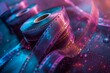 Step into the enchanting world of cinema with a closeup view of a retro film roll, its pastel colors evoking a sense of nostalgia and wonder