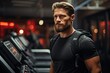 Man training biceps in direct breadcrumbs at the gym., generative IA
