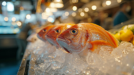 Fresh fish on the ice in the market