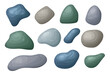 Round smooth pebble stone collection. Organic shape rock isolated. Various form of beach blob, splat. Ocean set vector illustration on white background