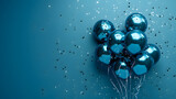 Fototapeta  - Festive blue balloons background - design party banner