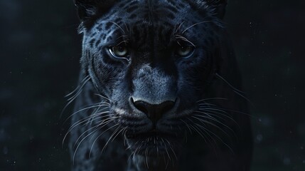 Wall Mural - majestic black panther on a dark background in a closeup portrait highlighting the fierce and powerful presence of this nocturnal predator