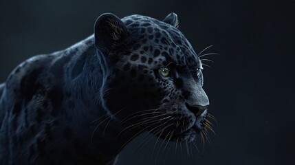 black panther with an intense gaze in a closeup portrait on a dark background showcasing the stealth and mysterious nature of this wild feline