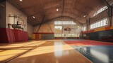 Fototapeta Do przedpokoju - Indoor sports complex with basketball courts climbing walls and locker rooms.