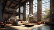Industrial modern conversion of old factory into loft living spaces with huge windows.
