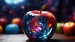 Space stars and galaxies inside an apple made of crystal, surreal lighting created with generative ai.