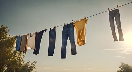 Poster - Clothes hanging drying in the sun.