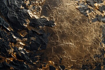 Wall Mural - Detailed view of a shiny gold and black surface, capturing the intricate textures and colors in close proximity