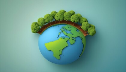 Wall Mural - Earth Day concept. 3d eco-friendly design. Earth map shapes with trees water and shadow. Save the Earth concept. Happy Earth Day, 22 April created with generative ai.