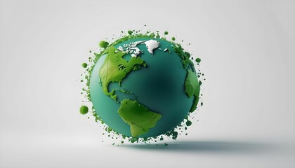 Wall Mural - Earth Day concept. Illustration of the green planet Earth on a white background created with generative ai.