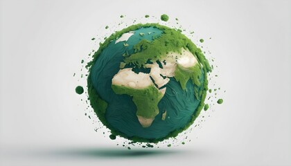 Wall Mural - Earth Day concept. Illustration of the green planet Earth on a white background created with generative ai.