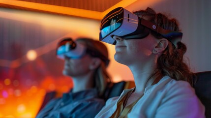 Poster - People Experiencing Virtual Reality in a Neon-Lit Room