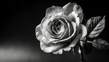 White Rose On A Black Background With Space For Text, Top View. Mother's Day, Funeral, Woman's Day Concept