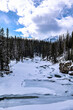 Snowy icy stream  on Rocky Mountain Trails during Winter 