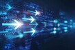 © SKIMP Art - Abstract blue background with arrows and technology concept for business, data transfer or digital marketing on blurred futuristic abstract geometric background Generative AI
