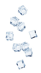 Wall Mural - falling ice cube, isolated on white background, full depth of field