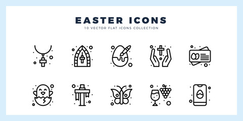 Wall Mural - 10 Easter Lineal icon pack. vector illustration.