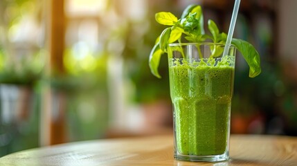 Healthy green smoothie in a glass.