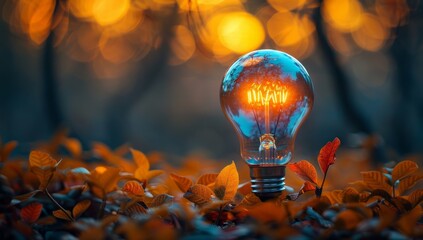 Autumn Inspiration Glowing Light Bulb Idea Concept Nature Leaves