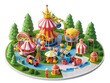 Isometric view image of amusement park on transparent background PNG