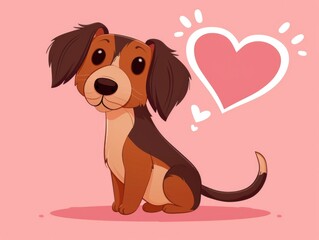 Wall Mural - A brown and white dog sitting next to a pink heart.