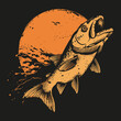 Hand drawn vector illustration of a salmon. T-shirt design.