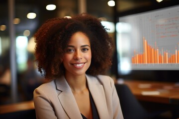 Wall Mural - business person in a company interior with a chart background