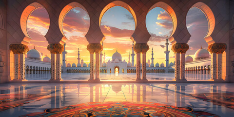 Poster - Islamic background with a magnificent mosque, perfect for religious and cultural content.