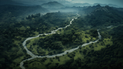 Poster - panorama of the mountains, road in mountain