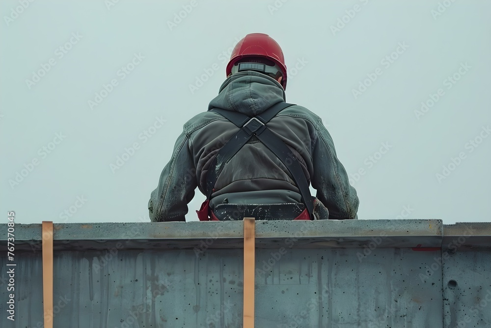 Construction worker following safety procedures by wearing a seat belt
