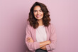 © Darya - Confident Smile: Fashionable Woman on Pink Background
